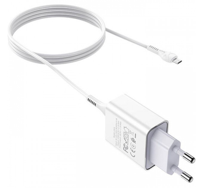 Зарядний пристрій HOCO C81A Asombroso USB + cable Micro 5P 10.5W White (6931474727954)