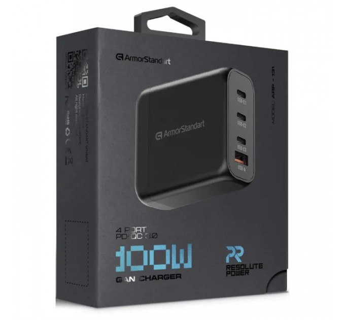 Зарядний пристрій Armorstandart ARP-131 Resolute Power USB-C 100W GaN Black (ARM70024)