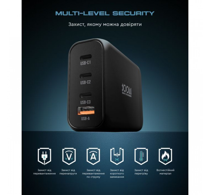 Зарядний пристрій Armorstandart ARP-131 Resolute Power USB-C 100W GaN Black (ARM70024)