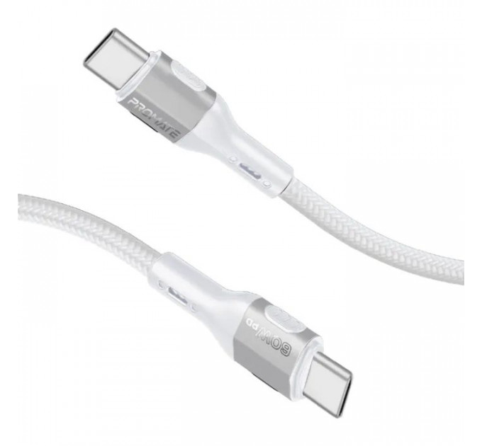 Дата кабель USB-C to USB-C 1.2m 60W PD FletchLink-CC grey Promate (fletchlink-cc.grey)