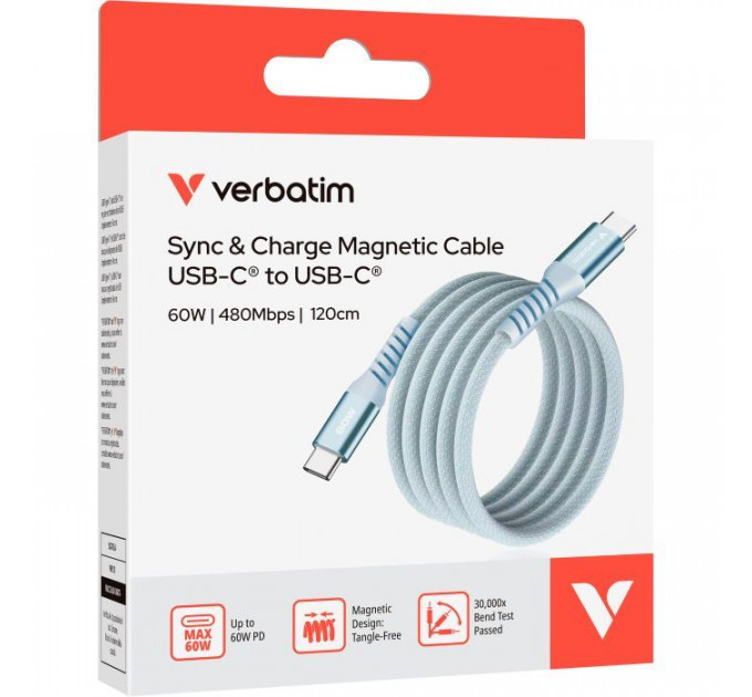 Дата кабель USB-C to USB-C 1.2m Magnetic 60W blue Verbatim (31852)