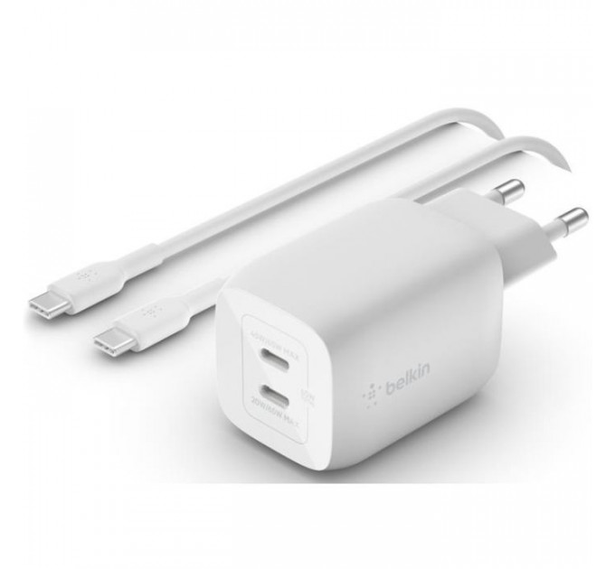Зарядний пристрій Belkin 2xUSB-C PD65W GaN PPS + cable USB-C to USB-C 2.0m White (WCH013VF2MWH-B6) Зарядний пристрій Belkin 2xUSB-C PD65W GaN PPS + cable USB-C to USB-C 2.0m White (WCH013VF2MWH-B6)