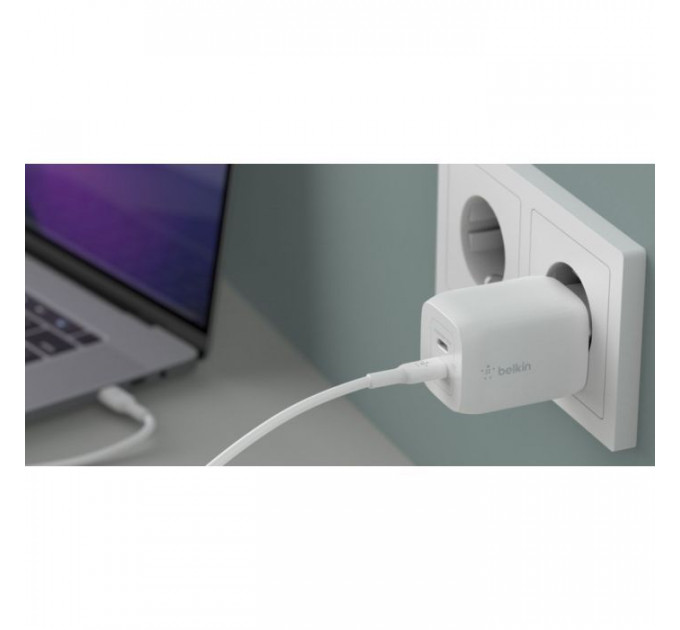 Зарядний пристрій Belkin 2xUSB-C PD65W GaN PPS + cable USB-C to USB-C 2.0m White (WCH013VF2MWH-B6)