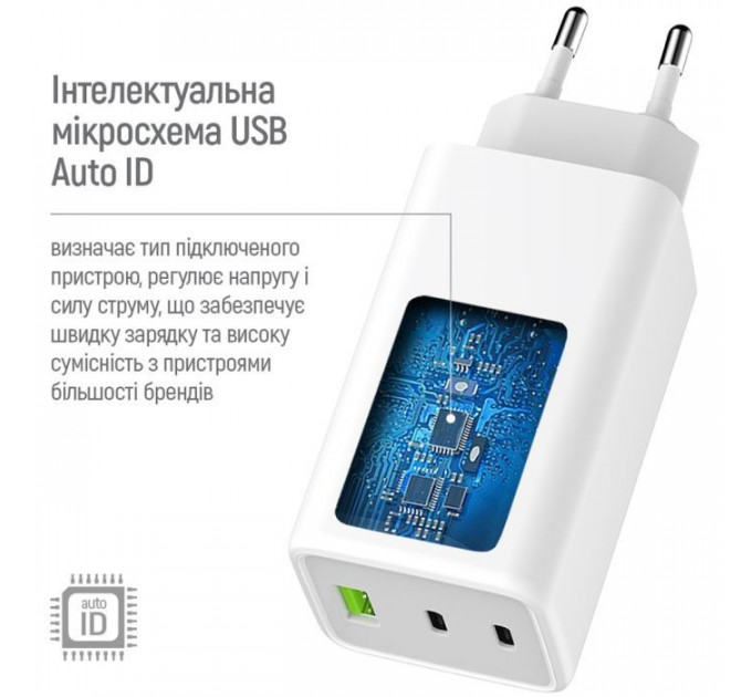 Зарядний пристрій ColorWay C101B GaN Mini 100W PD PPS 2xUSB-C + USB-A white (CW-CHS061PD-WT)
