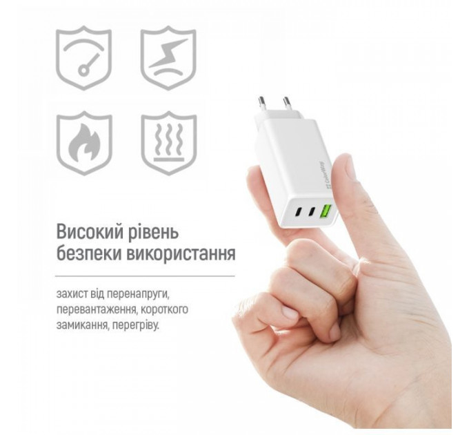 Зарядний пристрій ColorWay C101B GaN Mini 100W PD PPS 2xUSB-C + USB-A white (CW-CHS061PD-WT)