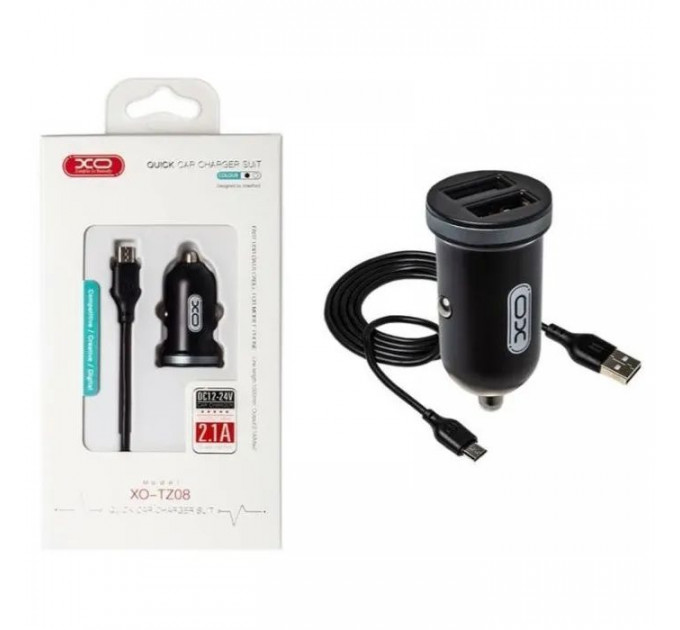 Зарядний пристрій XO 2xUSB 2.1A + cable USB to Micro 5P black (TZ08-M-BK)