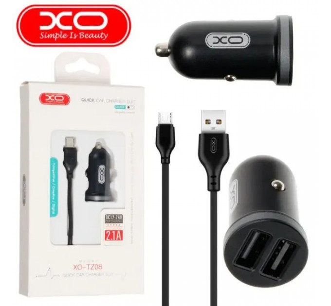 Зарядний пристрій XO 2xUSB 2.1A + cable USB to Micro 5P black (TZ08-M-BK)