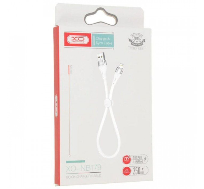 Дата кабель USB 2.0 AM to Lightning 0.25m 2.4A white XO (XO-NB179-BK)