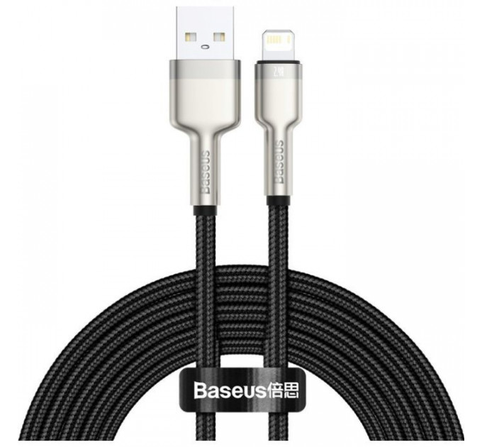 Дата кабель USB 2.0 AM to Lightning 2.0m 2.4A metal black Baseus (CALJK-B01)
