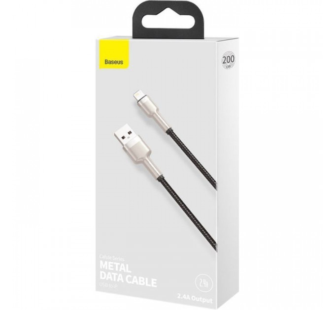 Дата кабель USB 2.0 AM to Lightning 2.0m 2.4A metal black Baseus (CALJK-B01)