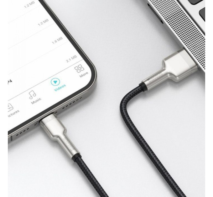 Дата кабель USB 2.0 AM to Lightning 2.0m 2.4A metal black Baseus (CALJK-B01)