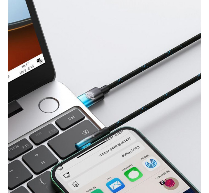 Дата кабель USB-C to Lightning 1.0m 20W 90° corner black\/blue Baseus (CAVP000221)