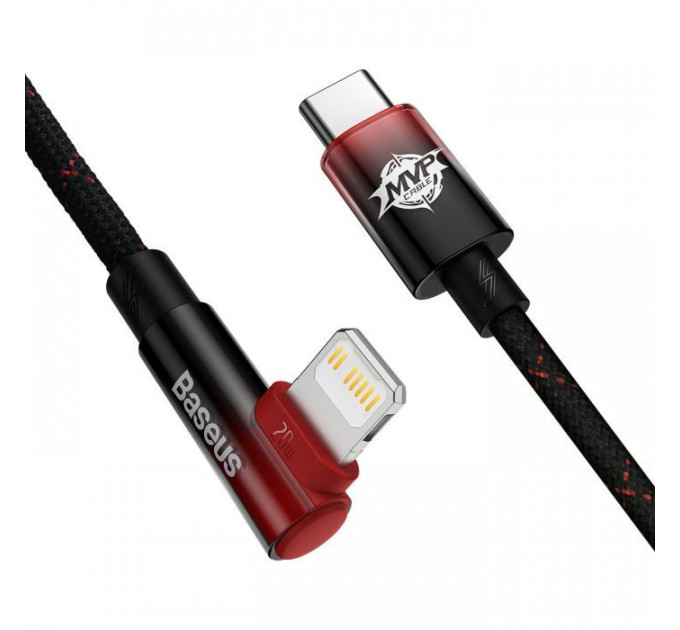 Дата кабель USB-C to Lightning 1.0m 20W 90° corner black\/red Baseus (CAVP000220)