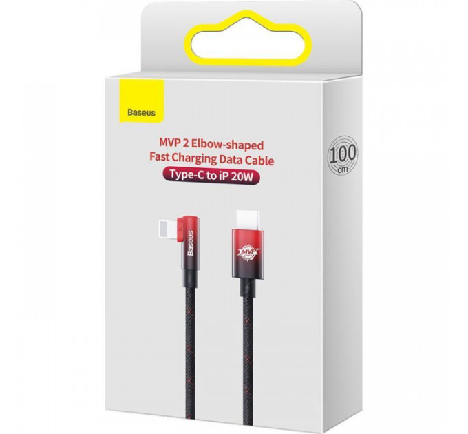 Дата кабель USB-C to Lightning 1.0m 20W 90° corner black\/red Baseus (CAVP000220)