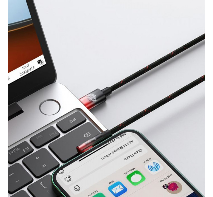 Дата кабель USB-C to Lightning 1.0m 20W 90° corner black\/red Baseus (CAVP000220)