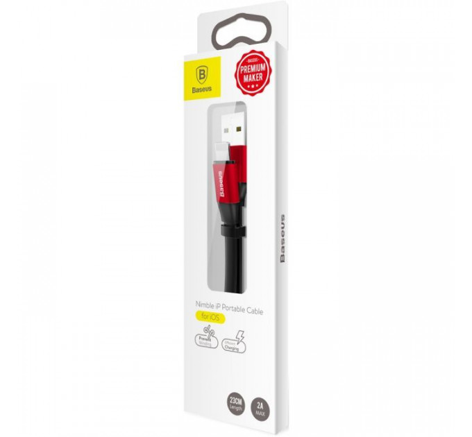 Дата кабель USB 2.0 AM to Lightning 0.23m 2A black\/red Baseus (CALMBJ-B91)