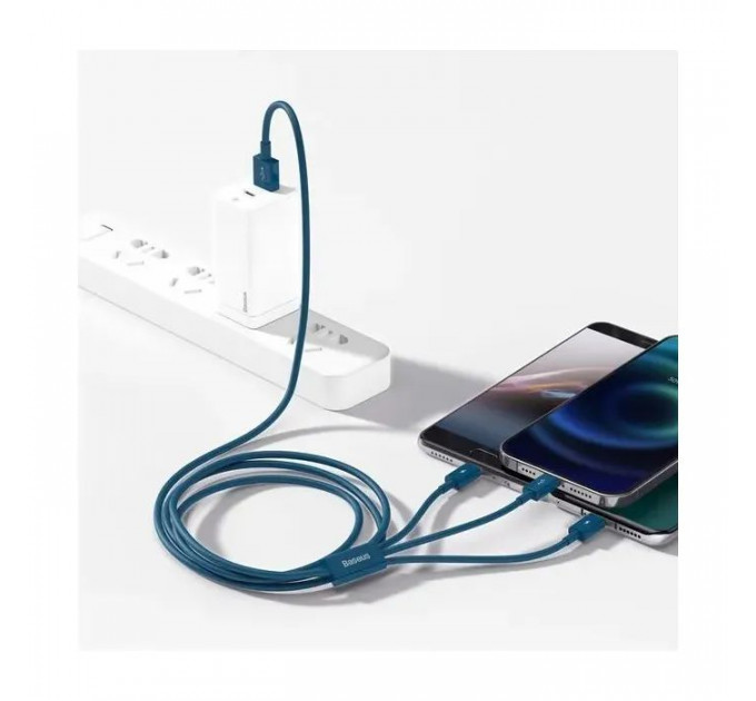 Дата кабель USB 2.0 AM to Lightning + Micro 5P + Type-C 1.5m 3.5A blue Baseus (CAMLTYS-03)