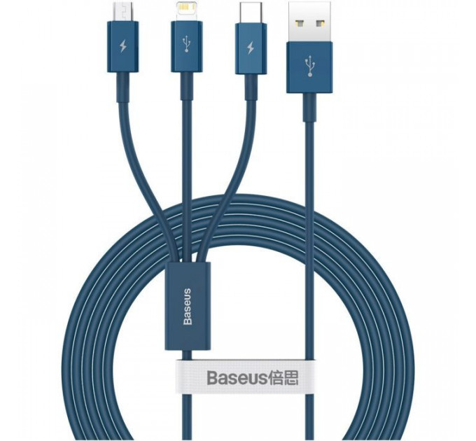 Дата кабель USB 2.0 AM to Lightning + Micro 5P + Type-C 1.5m 3.5A blue Baseus (CAMLTYS-03) Дата кабель USB 2.0 AM to Lightning + Micro 5P + Type-C 1.5m 3.5A blue Baseus (CAMLTYS-03)