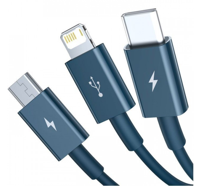 Дата кабель USB 2.0 AM to Lightning + Micro 5P + Type-C 1.5m 3.5A blue Baseus (CAMLTYS-03)
