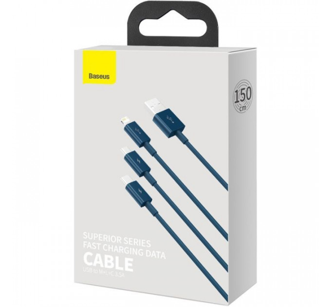 Дата кабель USB 2.0 AM to Lightning + Micro 5P + Type-C 1.5m 3.5A blue Baseus (CAMLTYS-03)