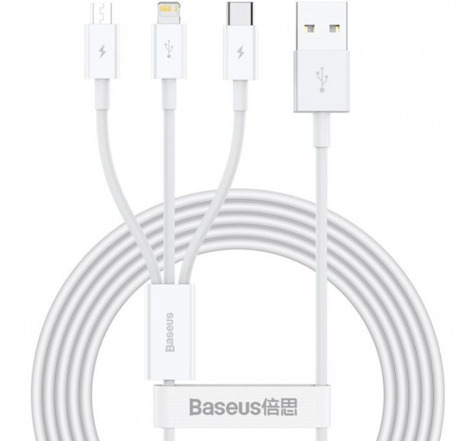 Дата кабеля USB 2.0 AM to Lightning + Micro 5P + USB-C 1.5m 3.5A white Baseus (CAMLTYS-02) Дата кабеля USB 2.0 AM to Lightning + Micro 5P + USB-C 1.5m 3.5A white Baseus (CAMLTYS-02)