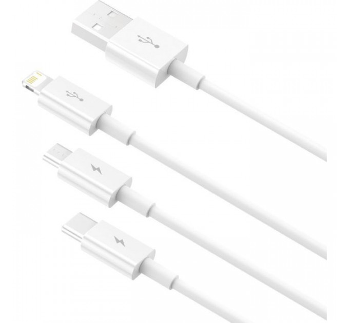 Дата кабеля USB 2.0 AM to Lightning + Micro 5P + USB-C 1.5m 3.5A white Baseus (CAMLTYS-02)