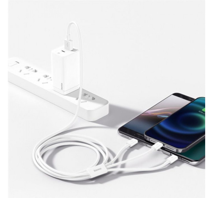 Дата кабеля USB 2.0 AM to Lightning + Micro 5P + USB-C 1.5m 3.5A white Baseus (CAMLTYS-02)