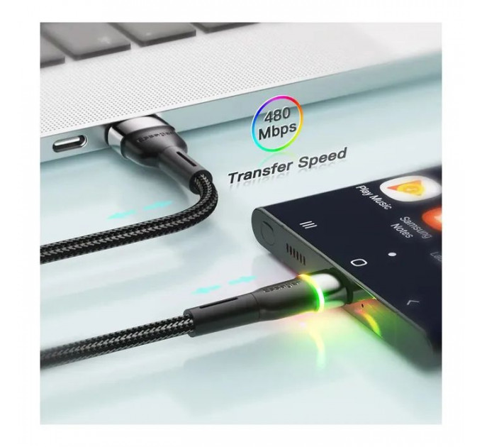 Дата кабеля USB 2.0 AM to USB-C 2.0m 3A LED black Essager (EXCT-XCDA01)