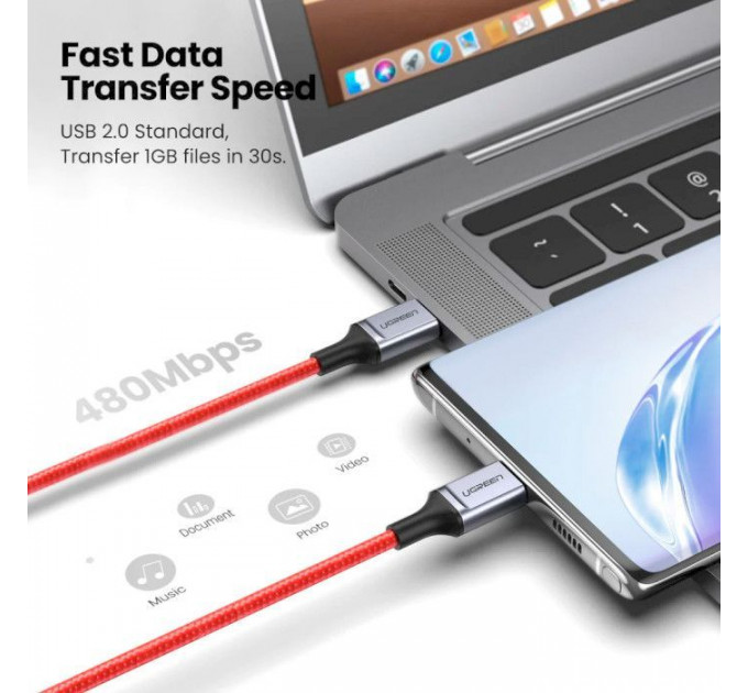 Дата кабель USB 2.0 AM to USB-C 1.0m US294 red Ugreen (60186)
