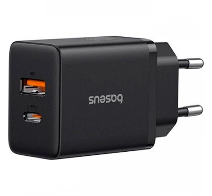 Зарядний пристрій Baseus 1xUSB-C 30W + 1xUSB black (P10111404113-00)