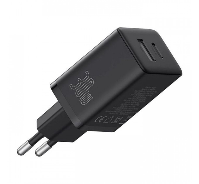 Зарядний пристрій Baseus 1xUSB-C 30W + 1xUSB black (P10111404113-00)