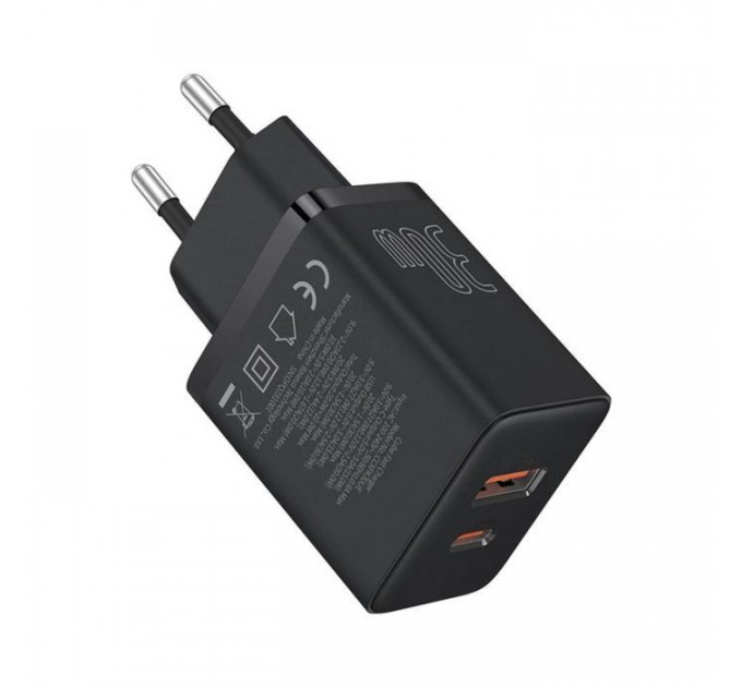 Зарядний пристрій Baseus 1xUSB-C 30W + 1xUSB black (P10111404113-00)