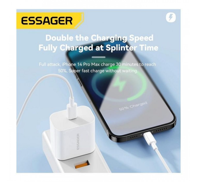 Зарядний пристрій Essager USB-C PD20W + cable USB-C to Lightning white (EFJB02-XBL02-T)