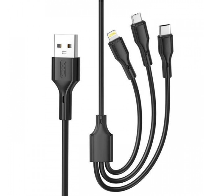 Дата кабель USB 2.0 AM to Lightning + Micro 5P + USB-C 3A black XO (CB-23U3-BK)