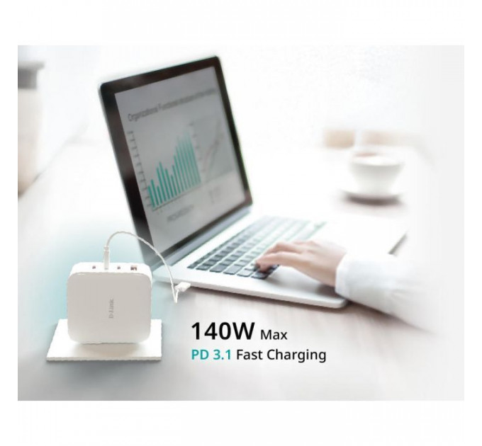 Зарядний пристрій D-Link 3xUSB-C + 1xUSB PD140W GaN white (DCF-141)