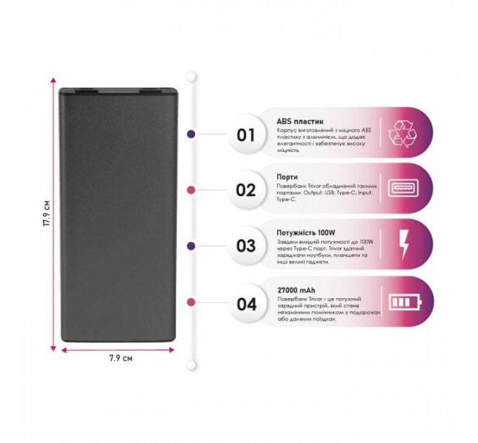 Батарея універсальна TheGeneral 27000mah Trivor, QC\/22.5W (40012122-11)