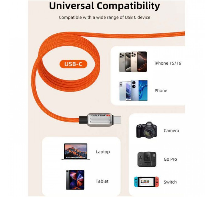 Дата кабеля USB-C to USB-C 2.0m PD240W magnetic Cabletime (CA915729)