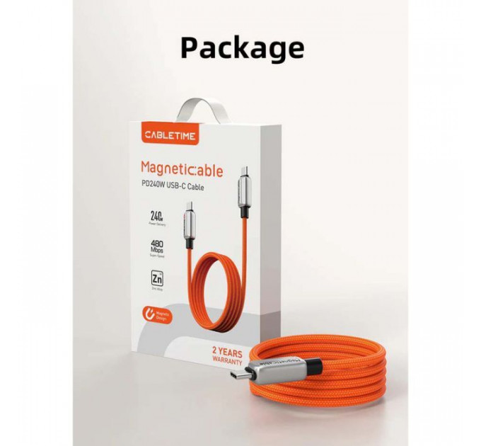 Дата кабеля USB-C to USB-C 2.0m PD240W magnetic Cabletime (CA915729)