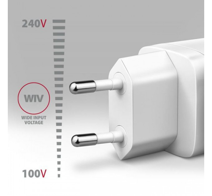 Зарядное устройство для AXAGON 1xUSB QC3.0 + 1xUSB-C PD20W white (ACU-PQ20W)