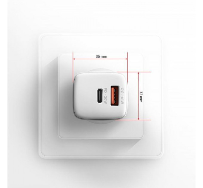 Зарядное устройство для AXAGON 1xUSB QC3.0 + 1xUSB-C PD20W white (ACU-PQ20W)