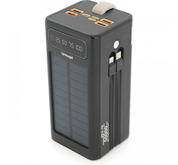 Батарея універсальна Linkage 50000mAh, Solar, 22.5W, cables Туре-С+Lighting, Black (LKP-47)