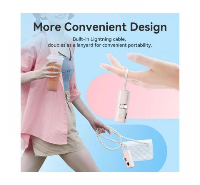Батарея універсальна VENTION 4800mAh 22,5W PD, USB-C In\/Out, LED display, with built-in USB-C cable Blue (FHQL0)