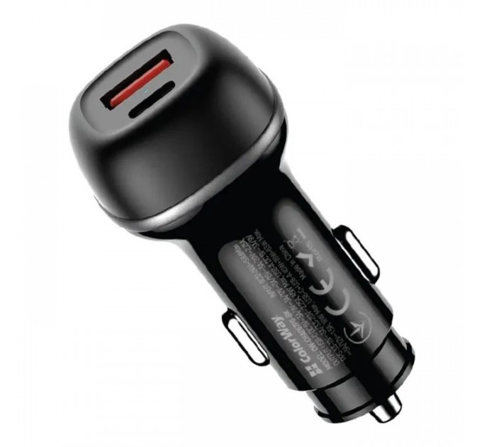 Зарядний пристрій ColorWay USB-C PD45W + USB QC3.0 car adapter (CW-CHA067PD-BK)