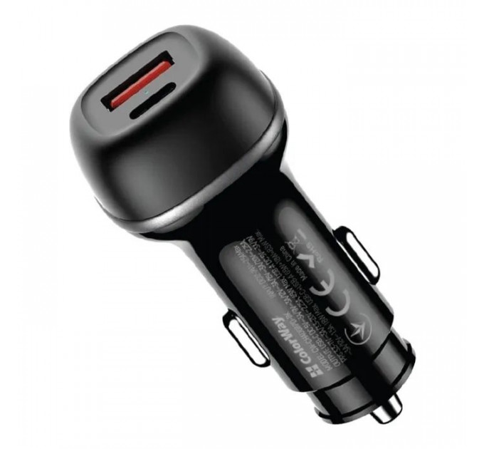 Зарядний пристрій ColorWay USB-C PD65W + USB QC3.0 car adapter (CW-CHA068PD-BK)