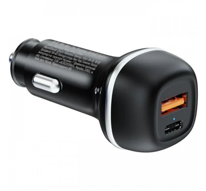 Зарядний пристрій ColorWay USB-C PD65W + USB QC3.0 car adapter (CW-CHA068PD-BK)