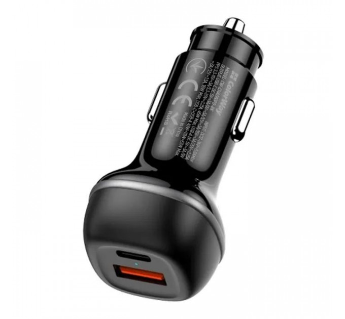 Зарядний пристрій ColorWay USB-C PD65W + USB QC3.0 car adapter (CW-CHA068PD-BK)