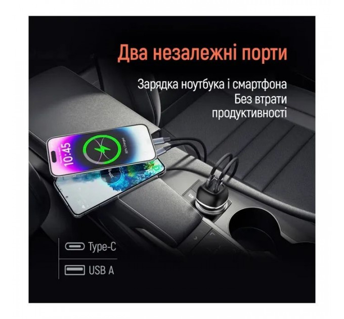 Зарядний пристрій ColorWay USB-C PD65W + USB QC3.0 car adapter (CW-CHA068PD-BK)