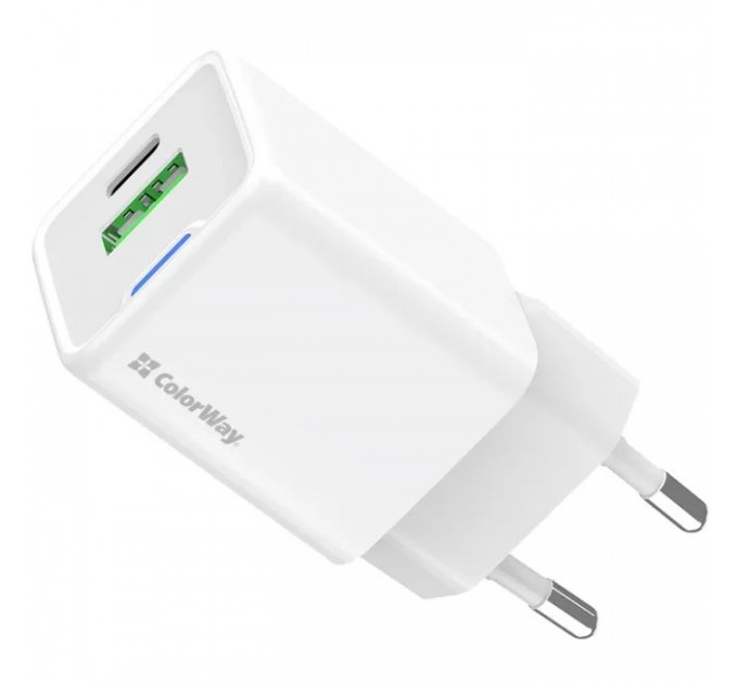 Зарядное устройство ColorWay USB-C PD20W + 1xUSB QC4.0 white (CW-CHS062PD-WT)