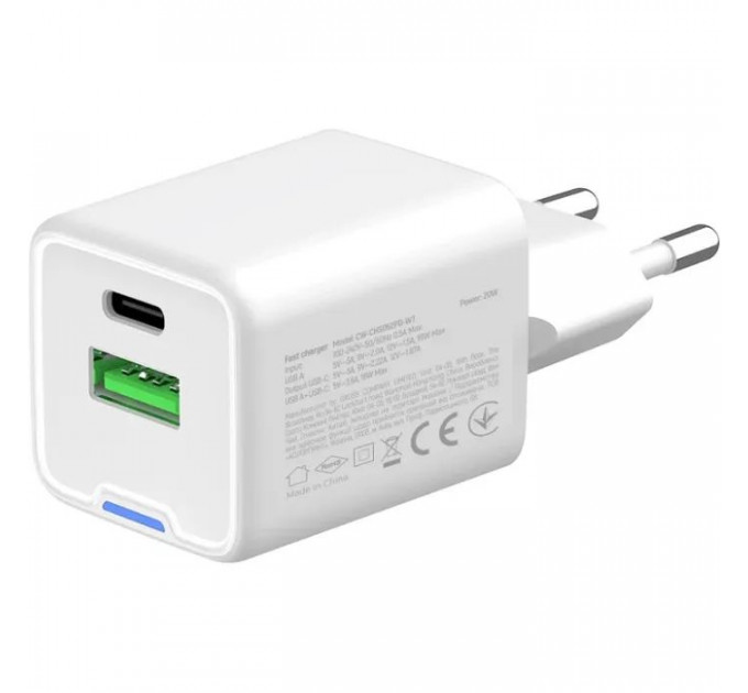 Зарядное устройство ColorWay USB-C PD20W + 1xUSB QC4.0 white (CW-CHS062PD-WT)