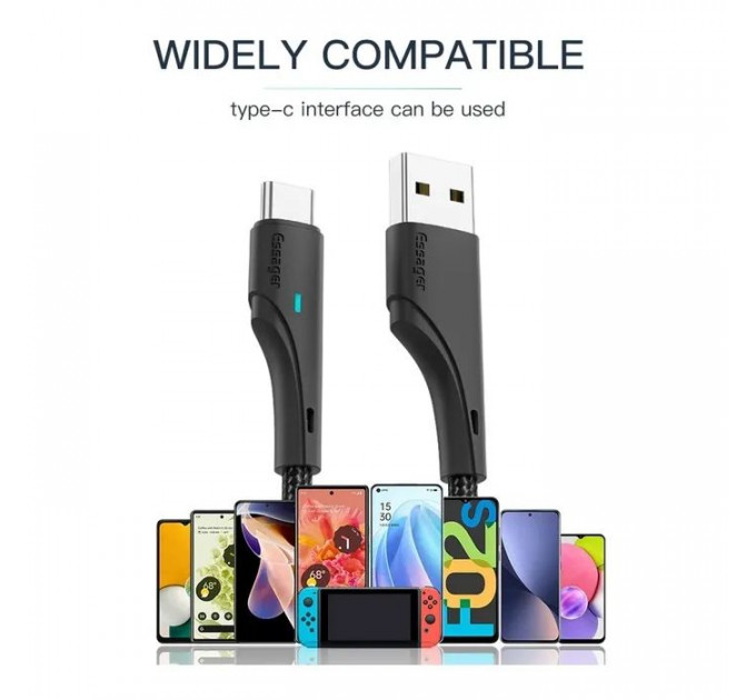 Дата кабель USB 2.0 AM to USB-C 1.0m 3A black Essager (EXCT-LS01)